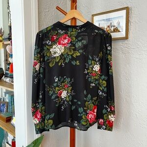 LOFT Floral Print Tie-Back Blouse // L
